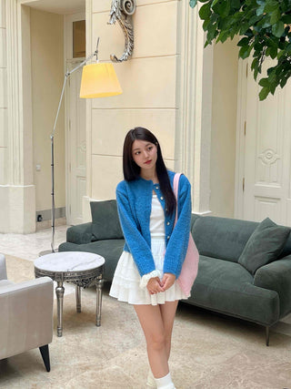 Boucle Round Neck Crop Knit Cardigan