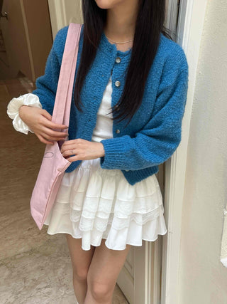 Boucle Round Neck Crop Knit Cardigan