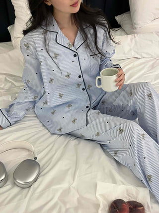 Teddy Bear Autumn Pajamas Cotton Loose Fit Set