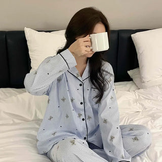 Teddy Bear Autumn Pajamas Cotton Loose Fit Set
