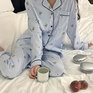 Teddy Bear Autumn Pajamas Cotton Loose Fit Set