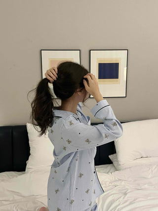 Teddy Bear Autumn Pajamas Cotton Loose Fit Set