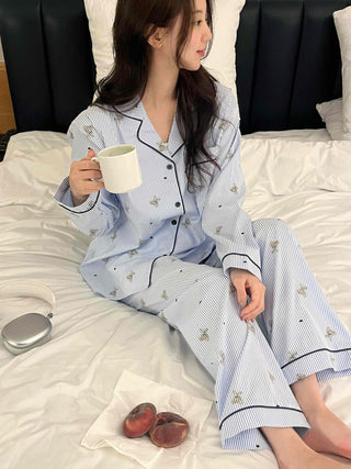 Teddy Bear Autumn Pajamas Cotton Loose Fit Set