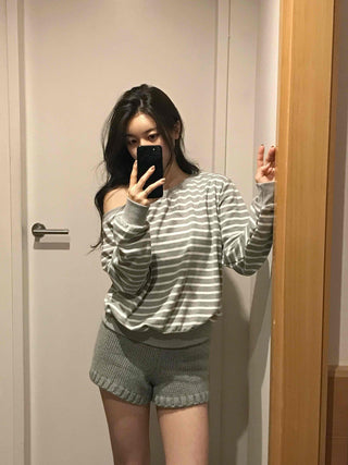 Pure Stripe Loose Fit Off-Shoulder