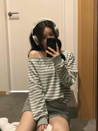 Pure Stripe Loose Fit Off-Shoulder