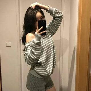 Pure Stripe Loose Fit Off-Shoulder