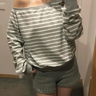 Pure Stripe Loose Fit Off-Shoulder