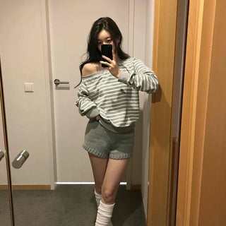 Pure Stripe Loose Fit Off-Shoulder