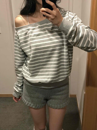 Pure Stripe Loose Fit Off-Shoulder