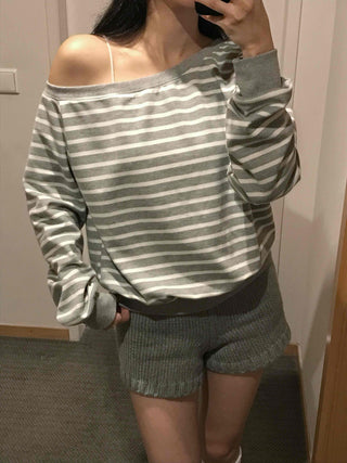 Pure Stripe Loose Fit Off-Shoulder