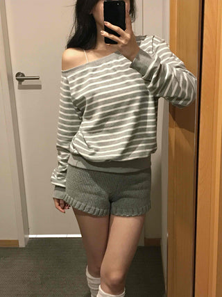 Pure Stripe Loose Fit Off-Shoulder