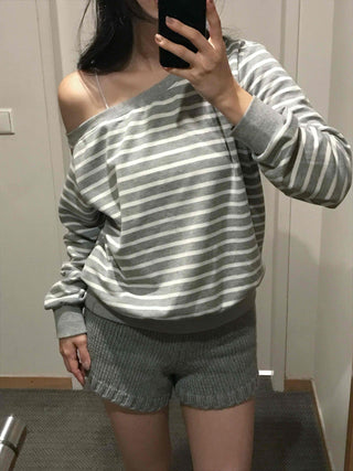 Pure Stripe Loose Fit Off-Shoulder