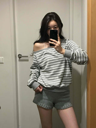 Pure Stripe Loose Fit Off-Shoulder