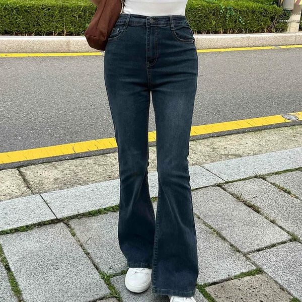 High-waisted Bootcut Denim Long Pants