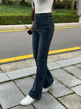 High-waisted Bootcut Denim Long Pants