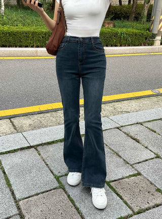 High-waisted Bootcut Denim Long Pants