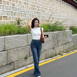 High-waisted Bootcut Denim Long Pants
