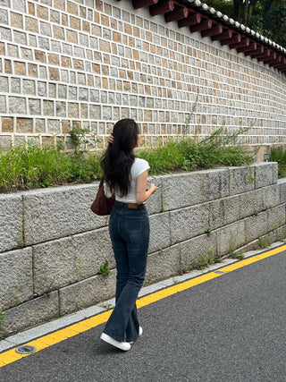High-waisted Bootcut Denim Long Pants