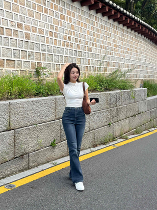 High-waisted Bootcut Denim Long Pants