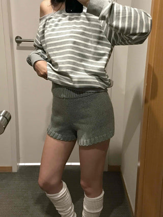 Minimalist Knit Shorts Plain Elastic Waist Shorts