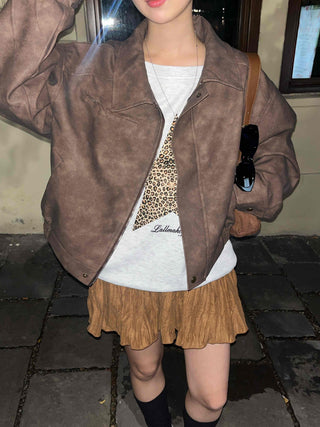 Oversized Suede Collar Leather Jacket