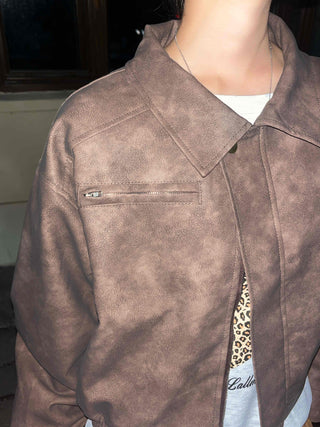 Oversized Suede Collar Leather Jacket