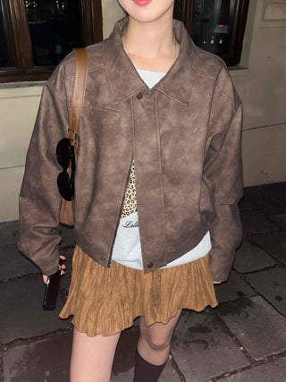 Oversized Suede Collar Leather Jacket