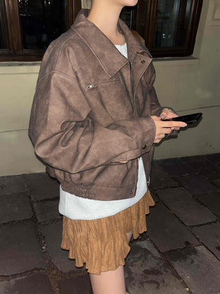 Oversized Suede Collar Leather Jacket