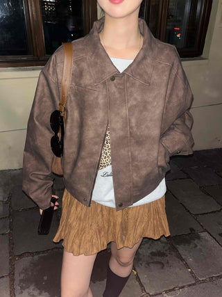 Oversized Suede Collar Leather Jacket