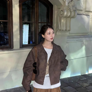 Oversized Suede Collar Leather Jacket