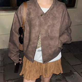 Oversized Suede Collar Leather Jacket