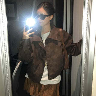 Oversized Suede Collar Leather Jacket