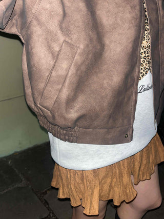 Oversized Suede Collar Leather Jacket