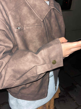 Oversized Suede Collar Leather Jacket
