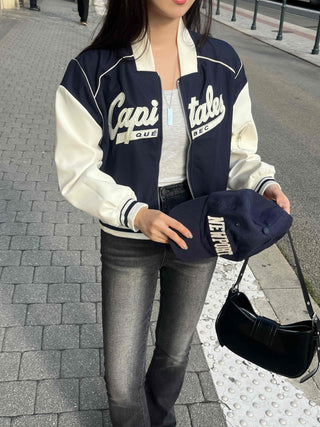 New Basic Capital Color Block Bomber Jumper