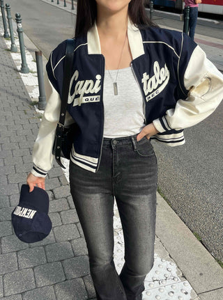 New Basic Capital Color Block Bomber Jumper