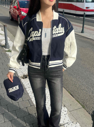 New Basic Capital Color Block Bomber Jumper