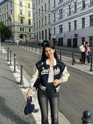 New Basic Capital Color Block Bomber Jumper
