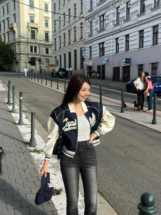 New Basic Capital Color Block Bomber Jumper