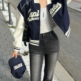 New Basic Capital Color Block Bomber Jumper
