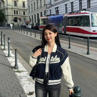 New Basic Capital Color Block Bomber Jumper