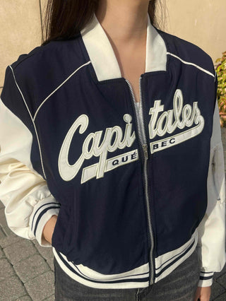 New Basic Capital Color Block Bomber Jumper