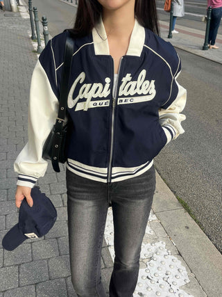 New Basic Capital Color Block Bomber Jumper