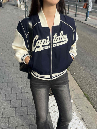 New Basic Capital Color Block Bomber Jumper