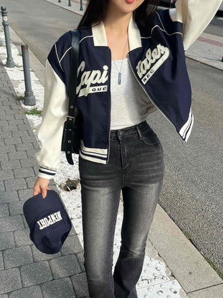 New Basic Capital Color Block Bomber Jumper