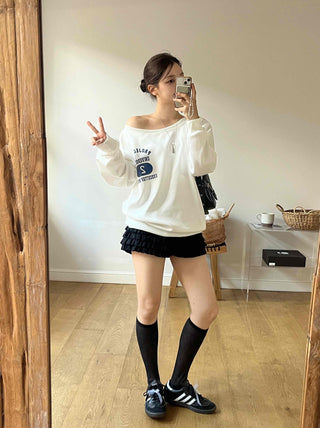 Casual Numbering Off-Shoulder Sweatshirt