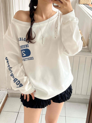 Casual Numbering Off-Shoulder Sweatshirt