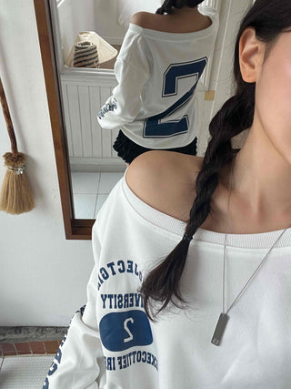 Casual Numbering Off-Shoulder Sweatshirt