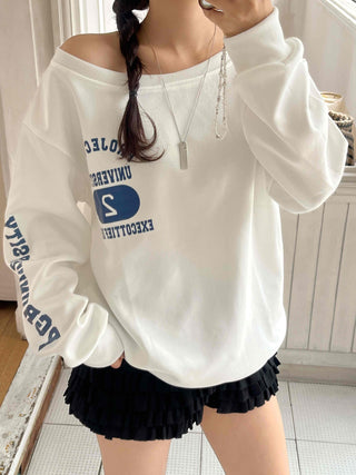 Casual Numbering Off-Shoulder Sweatshirt