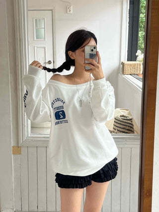 Casual Numbering Off-Shoulder Sweatshirt